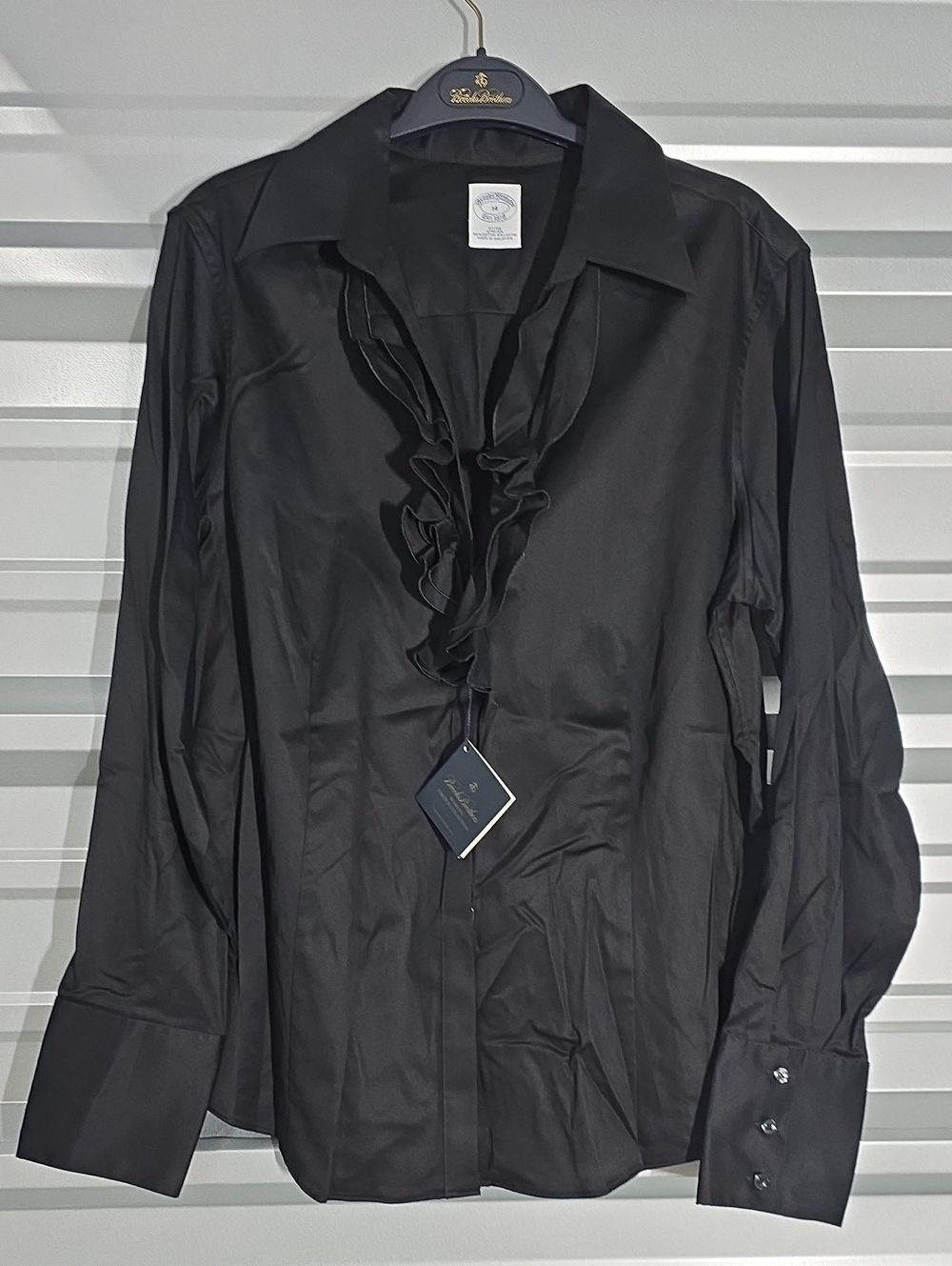Brooks Brothers Black Ruffle-Front Button Down Shirt
